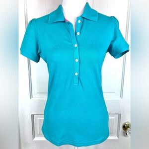 Victoria’s Secret Tee Shop Blue Snug Fit Polo with Princess Sleeves
